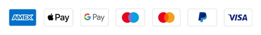 Amazon Pay, American Express, Apple Pay, Mastercard, PayPal et Visa